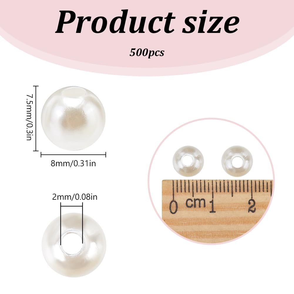 400 Perline Acriliche Bianche 8 Mm - Foro 1,7 Mm - Sfuse Per Gioielli Fai Da Te - Bracciali, Collane, Orecchini
