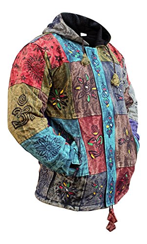 Veste à capuche patchwork homme style bohème hippie chaud hiver