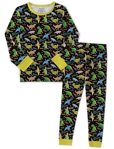 Jimonda Kids 2pcs Pajamas Set Ultra-Soft Long Sleeve Boys Girls Sleepwear for Toddlers Clothes Gentle Fabric No-Slip Cuffs Perfect for Bedtime Family Photo Sessions(Alphabet Dinosaur,3T)