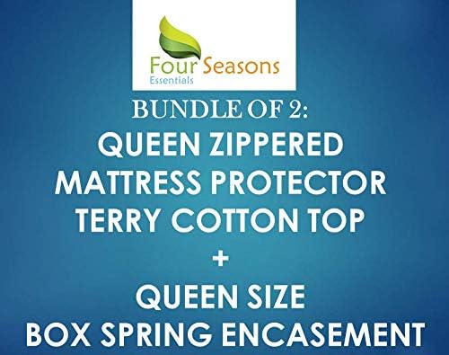 Paquete 2 artículos Protector de colchón con cremallera tamaño Queen + tapa de algodón de rizo + cubierta de resorte de la caja de tamaño Queen
