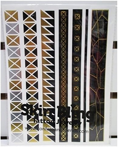 Gold, Silver & Black Temporary Bling Metallic Tattoos, Like Flash Tats -Style 10- 1 Sheet