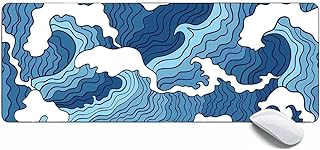 Art Paintings Japanese Blue and White Wave Gaming Mouse Pad XL,Extended Large Mouse Mat Desk Pad 31.5x11.8x0.12IN,Stitched Edges Non Slip Mousepad for Computer,Office,Keyboard and Laptop