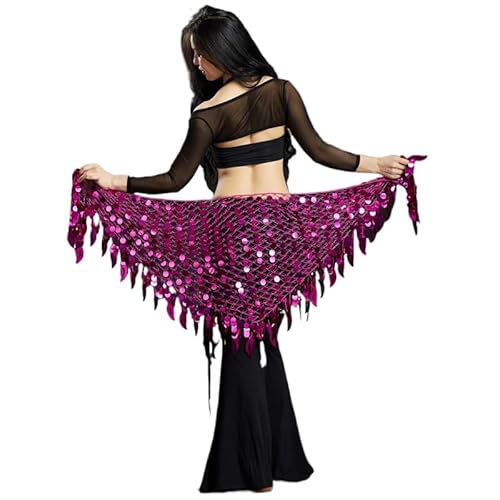 Mr.Fashion Gong Piece Triangle Shawl Belly Dance Costume Belly Dance Waist Chain Belly Dance Hip Shawl Latin Hip Shawl Belt (Magenta)