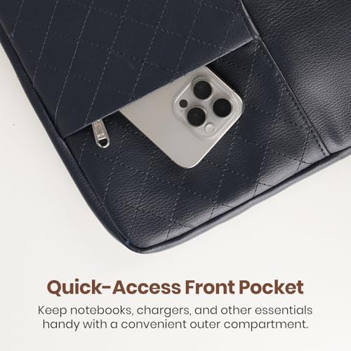 Image of Portronics Encase 104 Laptop Sleeve for 15.6 Inch Laptops, PU Leather Office Bag with Trolley Strap, Smart Inner Pocket, Comes with Handle & Accessory Pockets, Office Laptop Bag /Case /Cover (Blue)
