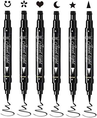 Go Ho 6 PCS Black Liquid Eyeliner Stamps Pen,Stamp Eyeliners,Double-sided Super Slim Felt Tip High Pigmented Eyeshadow Makeup Black Eye Liner Pencils,Waterproof Long Lasting Smooth Eyeliner Makeup Tools（6 Shapes）