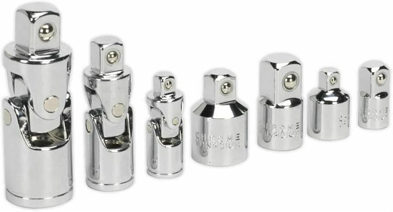 7Pcs Universal Joint Impact Socket & Adapter Set,1/4" 3/8" 1/2" Drive Socket Bit Tool 360 Degree Rotating Sleeve Adapter Drill Chuck