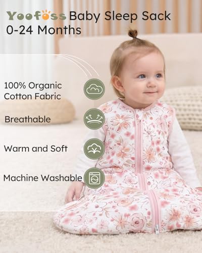 Image of Yoofoss Baby Sleep Sack 0-6 Months, 1.5 Tog Baby Wearable Blanket with 2-Way Zipper, 100% Cotton Organic Fabric Winter Infant Sleeping Sack, Warm Soft Comfy