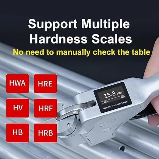 Durometro di alluminio del tester di durezza, misura HRE 23.5-110 & HWA 0-20, ideale per test dei materiali e controllo di qualità, spessore 0.6-8mm