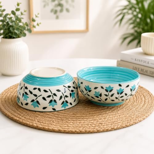 Image of Niyara Ceramic Printed Bowl Set of 2 | Premium Serving Bowls for Snacks, Soup & Desserts | Microwave & Dishwasher Safe (Frozzy bo)