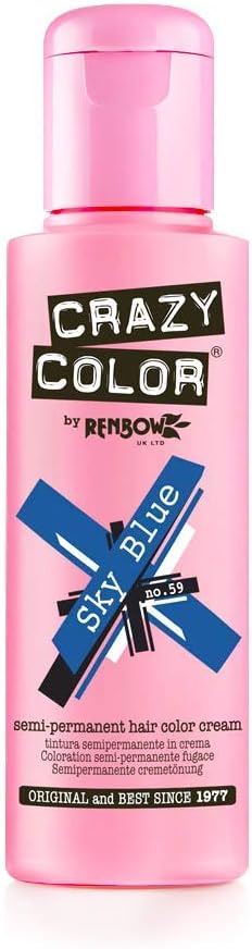 Renbow Crazy Color Semipermanente Hair Color Dye Sky Blue 59-100 ml, per stuk verpakt (1 x 115 g)
