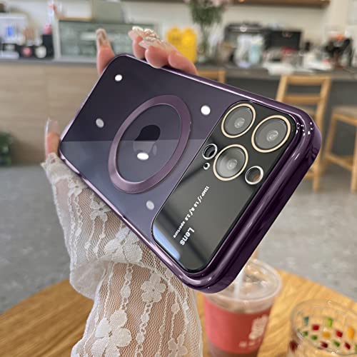 Teaught Case For Iphone 13 Pro Max [Compatible With Magsafe] Luxury Plating Magnetic Cover For Women Girls Men Soft Tpu Bumper Anti-Scratch Shockproof Full Camera Lens Protective Slim Case - Purple #TOP1