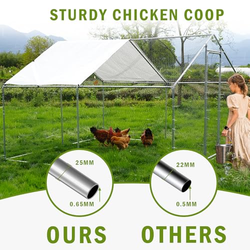 ECOLINEAR Large Metal Chicken Coop, Outdoor Metal Chicken Run with Waterproof and Anti-Ultraviolet Cover for 10-20 Chickens, Walk-in Poultry Cage for Chicken, Duck, Rabbit, Dog (9.84\'×9.84\'×6.46\')