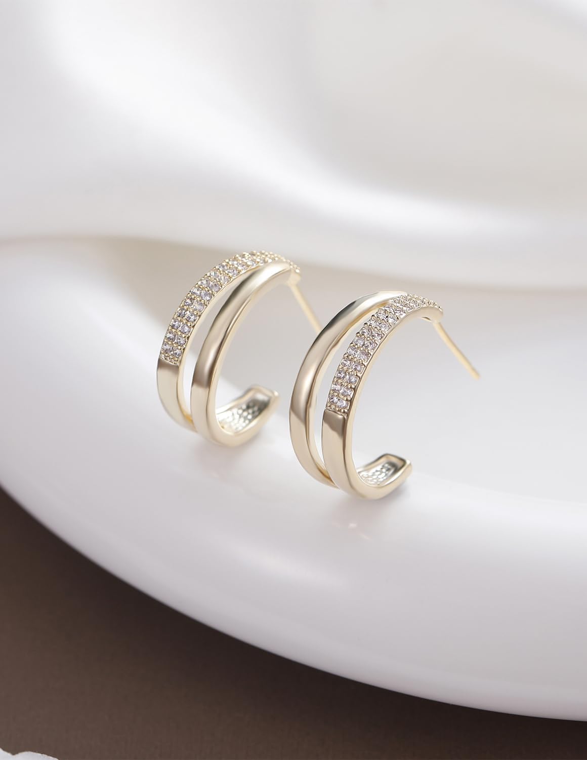14K Gold Plated Cubic Zirconia Hoop Earrings for Women Jewelry - Image 4