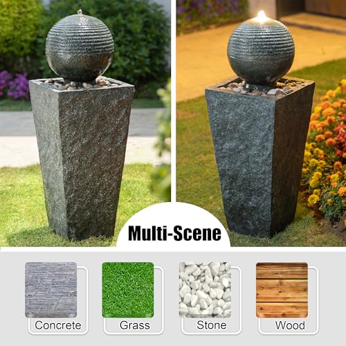 Glitzhome Outdoor Water Fountain with LED Light, Decorative Sphere Pedestal Outdoor Fountain with Submersible Pump, Vintage Waterfall Fountains for Garden Patio Deck Porch, 31.69”H by Glitzhome - Image 4