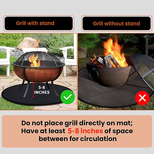 36" Round Fire Pit Mats For Under Fire Pit, Silicone Coated Fiberglass Fabric, Heat Resistant Fire Mat, Deck Patio Protect Mat, 3 Layers Double-Sided Fireproof & Oil-Proof & Waterproof Bbq Grill Mat #TOP3