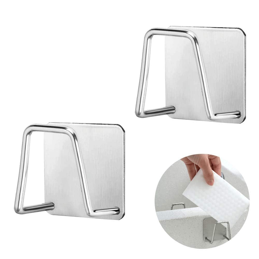 Supporto Adesivo Per Spugna Da Cucina – Acciaio Inox SUS304 – Porta Spazzole E Sapone – 18x7,9x6,6 Cm – Argento
