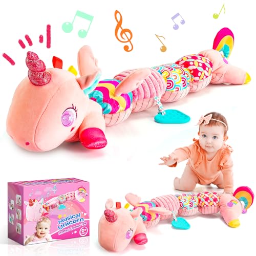Image of faentwc Baby Unicorn Toys 0-12 Months Infant Musical Stuffed Toy with Teether, Rattle, Sensory Crinkle - Montessori Toys Gift for 0-3-6-12 Month Girls Easter Basket Stuffers for Newborn Gifts