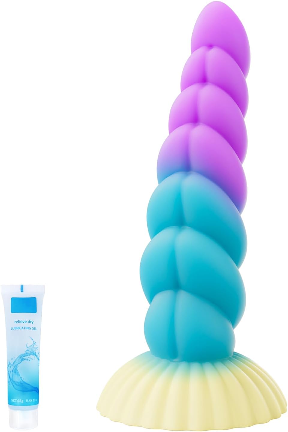 Fantasy Dildo Big Dildo,8 inch Suction Cup Dildos for Prostate & G Spot,Pink & Blue Soft Curved Big Dildos with Ribbed,Silicone Unicorn Anal Sex Toy for Men Women Couples