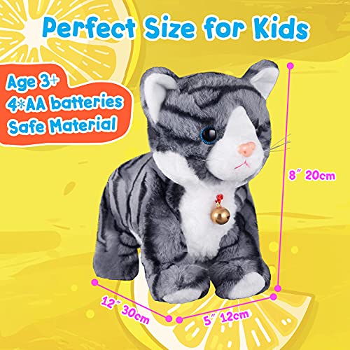 Pattern Gray Robotic Cat Toy For Kid That Move And Meow Purrs Touch Control Kitten Toys Animated Realistic Kitty Toys Kitten Robot Toy For Halloween Birthday H:12" #TOP3