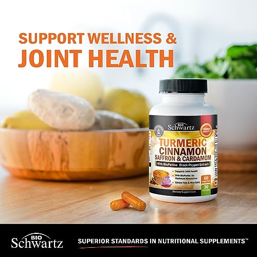 Turmeric Supplement with Saffron, Cinnamon and Cardamom Plus BioPerine Black Pepper Extract for Optimal Absorption, Natural Tumeric Curcumin Joint Support Supplement for Women and Men, 60 Capsules - Thumbnail 5
