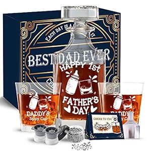 First Fathers Day New Dad Gifts, Fathers day for First Time Dad Gifts, Exquisite Decanter Gift Set for 1st Dad Father’s Day, New Dad Gift Bar Accessories, Man Cave Collection Decor for Birthday