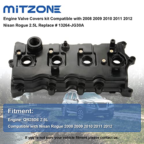 Mitzone Engine Valve Covers Kit Compatible With 2008 2009 2010 2011 2012 Nisan Rogue 2.5L Replace # 13264-Jg30A #TOP1