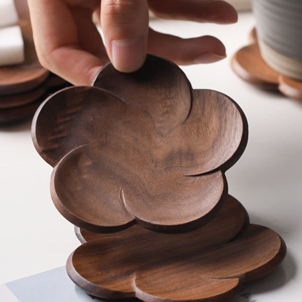 Veemoon Petal Shaped Coasters 4pcs Walnut Coasters Tea Cup Mats Heat Insulation Anti-scalding Coating Kitchen Accessories