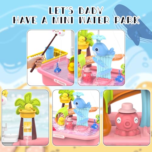 YUANNA 2026 Upgraded Water Table for Toddlers, Kids Sand Water Table with Pump, Play Sink with Running Water, Fishing Game and Outside Sensory Toys, Pink — view 3
