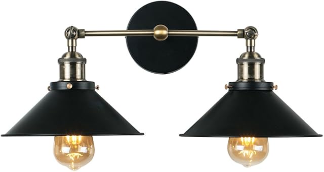 MiniSun Retro Style 2 Way Antique Brass & Black Metal Adjustable Knuckle Joint Wall Light Fitting