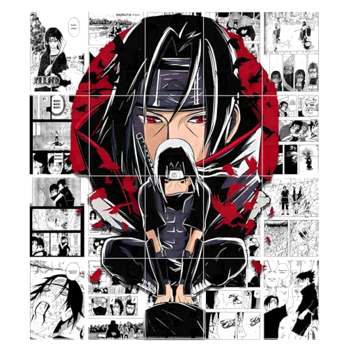 SoulAbiti Set of 20 Manga Style A4 Panels for Wall Art (119 cm X 105 cm, with Double sided tape) - Illustration for Anime Fans - Multicolor (Itachi Manga Panel)