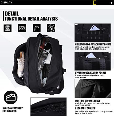 Insstuid Gym Bag Duffle Bags Sports Travel Workout Bag With Shoes Compartment For Men Women Durable & Water Resistant For Tactical,Military,Overnight,Weekender,Football,Basketball Black #TOP3
