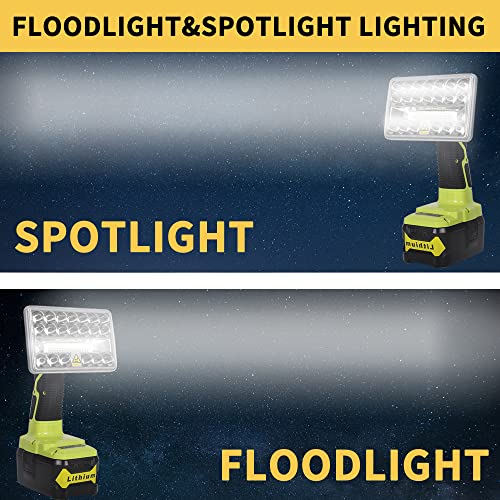 Image of DTEZTECH Cordless LED Work Light for Ryobi 18v Battery, 18W 2000LM Power LED Spotlight Handheld Flashlight Portable Jobsite Light for Outdoor Camping, Emergency, Power Outages(Tool Only)