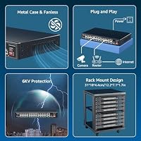 24-Port PoE-Switch mit 2 Uplink-Gigabit-Ports & 1 SFP, VIMIN 27-Port Unmanaged 10/100Mbps Netzwerk PoE-Switch mit 24 PoE-Ports, AI Watchdog, VLAN, Verlängerung 250m, unterstützt IEEE802.3af/at – Ansicht 7