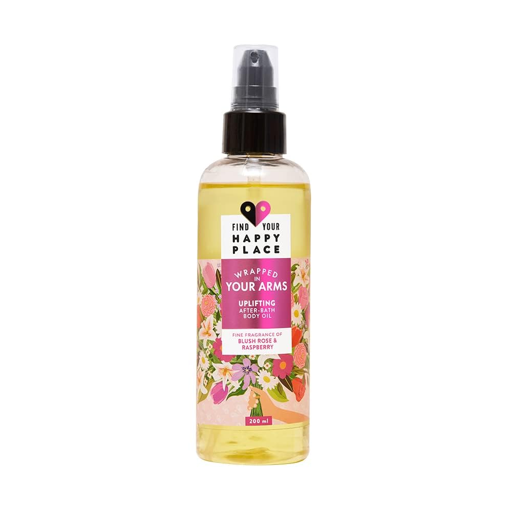 Find Your Happy Place - Wrapped In Your Arms After-Bath Body Oil For Women Blush Rose & Raspberry| Lightweight Non Greasy 200ml