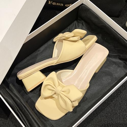 Zeberfi Women's Bow Tie Chunky Heel Sandals Fashion Cute Open Square Toe Slip On Low Block Heel Slide Sandals Summer Wedding Dress Shoes Pumps4