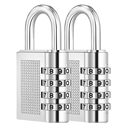 ZHEGE 4 Digit Combination Padlocks for Gym Lockers, School Lockers, Outdoor Combination Lock for Fence Gate, Shed Door, etc (2 Pack, Silver)