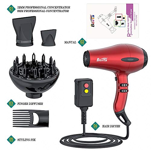 Salon Grade Tourmaline Ionic Hair Dryer 1875W Turbo Powerful Blow Dryer Ac Motor Compact Quite Hairdryer With Diffuser & Comb & Concentrator #TOP3