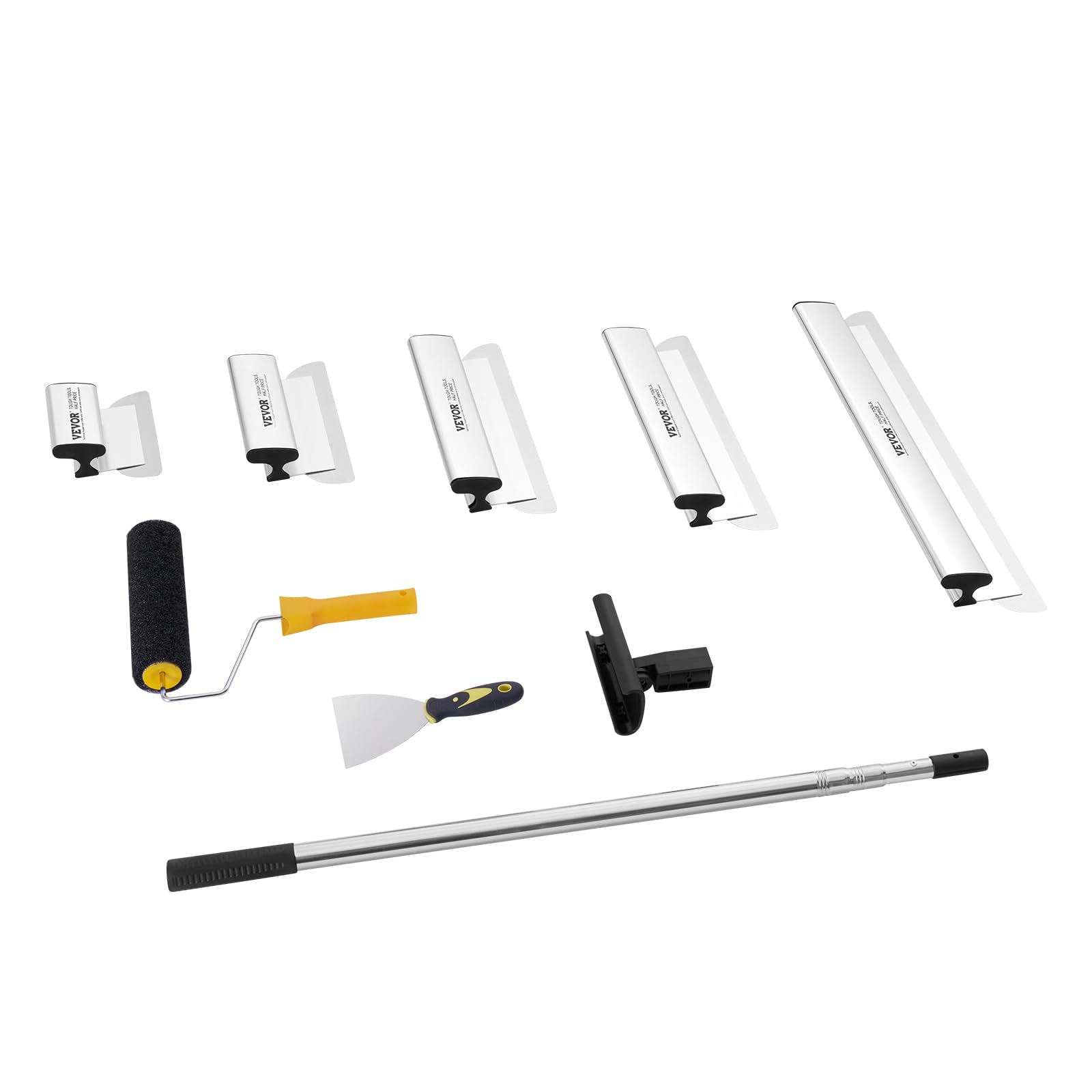 VEVOR Set di Lame per Rasatura per Cartongesso 178/254/356/406/610 mm Lame per Rasatura, Manico di Estensione 862-2072 mm Coltello in Acciaio Inossidabile Utensili, per Pannello Murale, Cartongesso