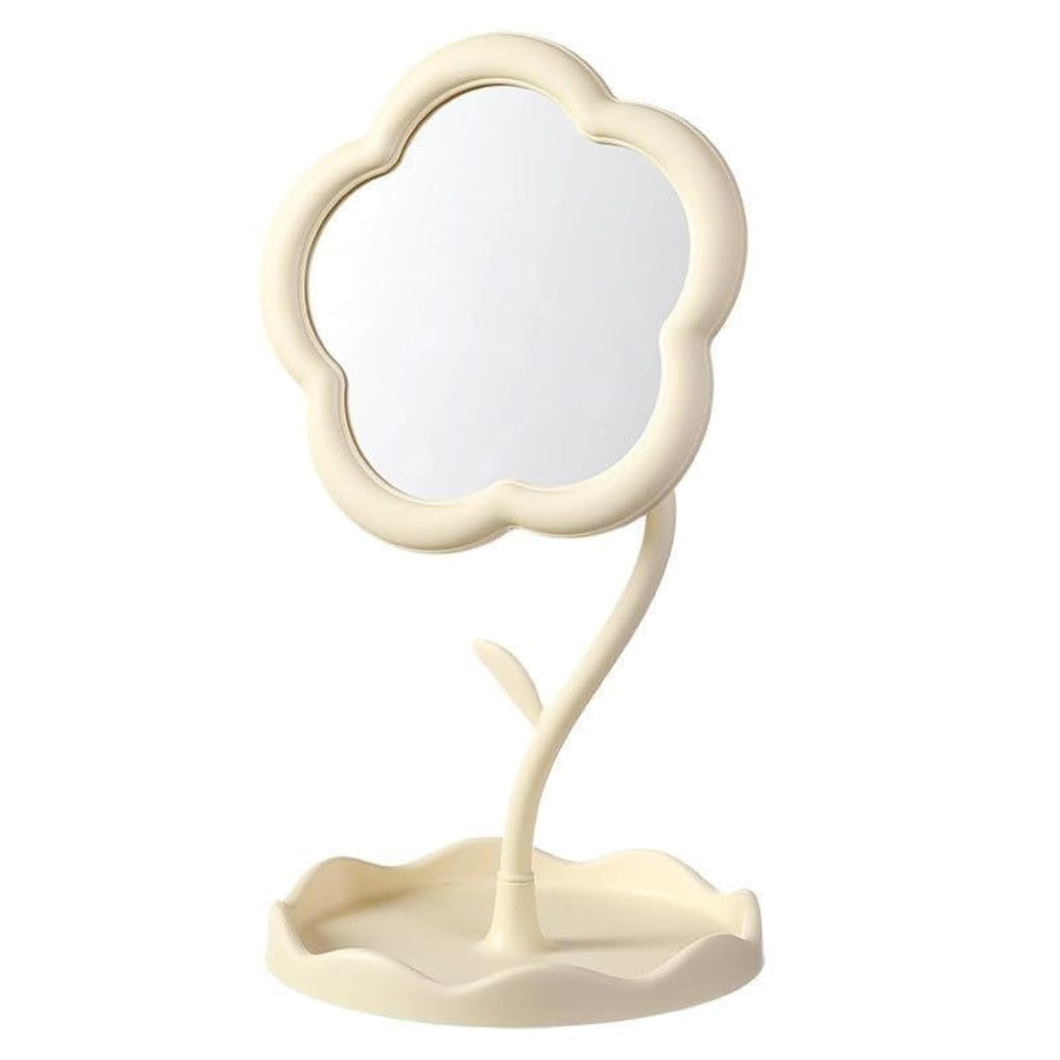 Flower Shape Makeup Mirror with Storage Tray, Pink | Tabletop Vanity Mirror, Cosmetic Organiser Stand, Dressing Table Use, Decorative Design-image-6