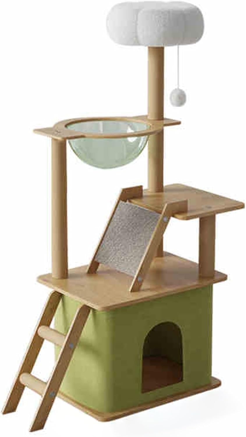 EKDJSN Green Cat Tower, 360° Transparent Space Capsule