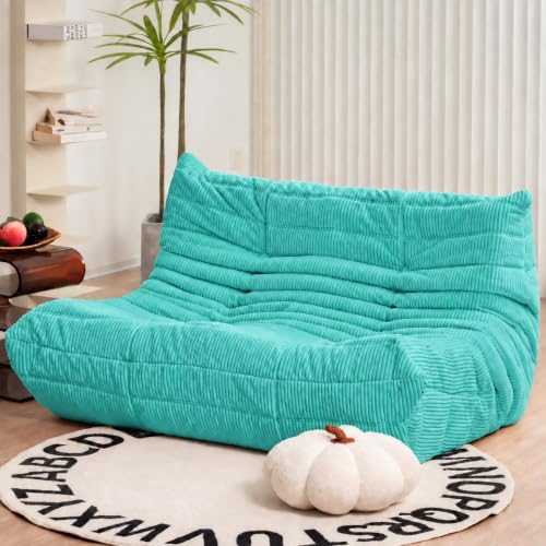 N&V Fireside Loveseat, Mid Century Armless Twin Size Floor Sofa, Soft Premium Corduroy Floor Lounge Chair, Foam Sofa Accent Chair for Living Room Bedroom and Office (Mint)