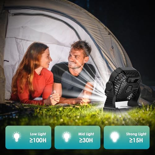 Qoosea Camping Ventilateur lumière LED portable Camping Fan USB 8000mAh Tonnelle rechargeable Ventilateur de table Ventilateurs de plafond avec crochet lumière de classe 3 à 4 vitesses en plein air – Image 6