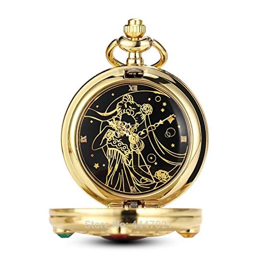 Akopiuto Anime Sailor Moon Cadenas de Reloj de Bolsillo Chicas Vintage Relojes de Bolsillo de Cuarzo Hombres Mujeres Fans Regalos Luna