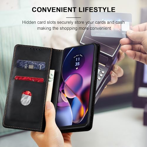 Image of Jasonyu PU Leather Book Type Flip Case with Cards and Wallet, Folding Stand, Magnetic Closure (Black) for Motorola Moto G54
