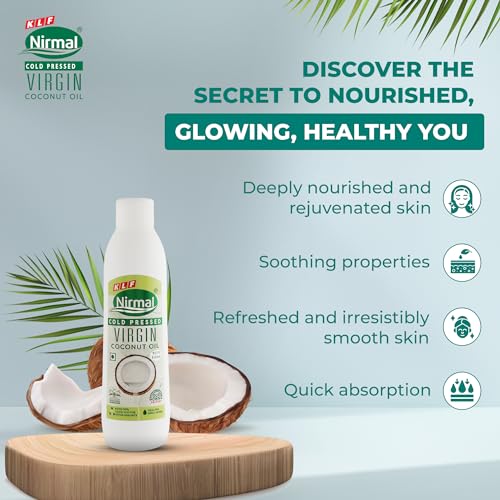 Image of KLF Nirmal Cold Pressed Virgin Coconut Oil, 250 ml, Great for Skin Care & Hair Care | Natural & Edible (Pack of 2)