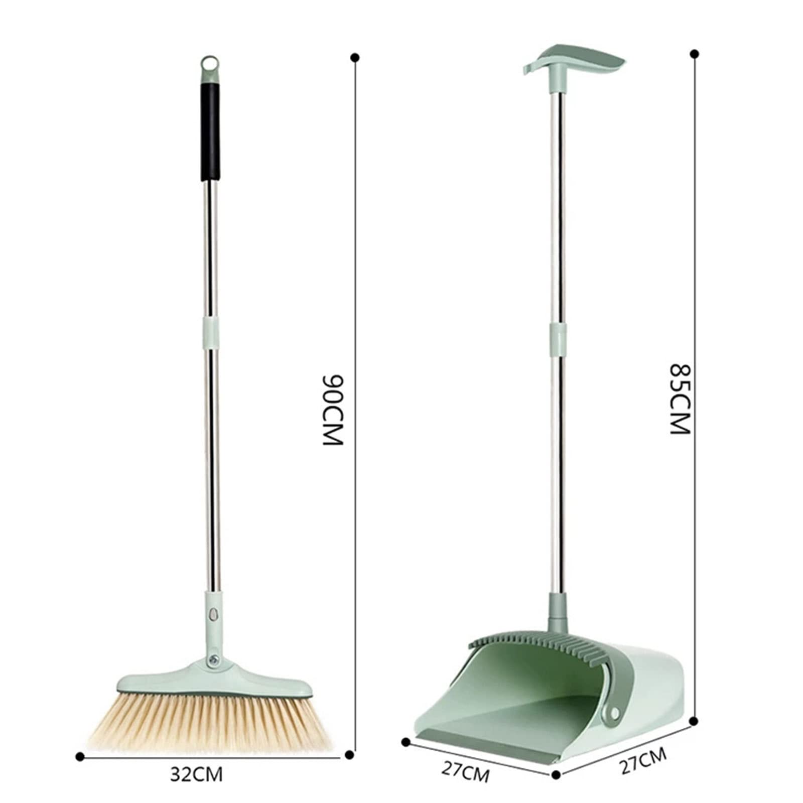 Trazon Lobby Broom & Dustpan Set, Long Handle, Rotating Head, Stand-Up Pan, 3-in-1, Home Cleaning