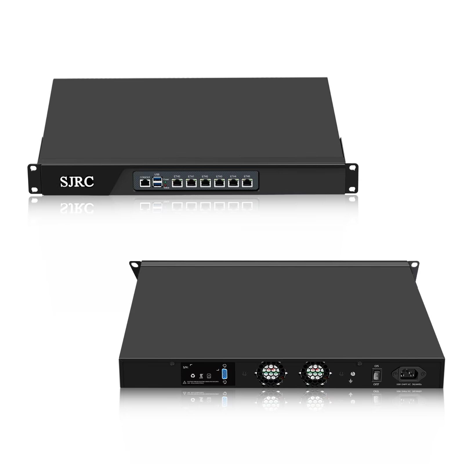 SJRC 19 pouces matériel pare-feu N100 12e génération, routeur pare-feu 1U avec 6 x i226V 2,5 GbE LAN, 19" Rack OPNsense Appliance pour serveur VPN Office, DDR5 32 Go RAM 512 Go SSD, VGA