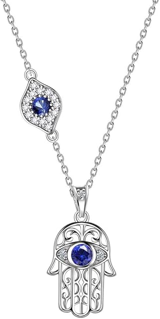 Evil Eye Hamsa Hand of Fatima Jewelry Set Women 925 Sterling Silver Lucky Hamsa Hand Ring Earrings Necklace Set Amulet Jewelry Set for Wedding/Engagement/Bridesmaid/Christmas Day