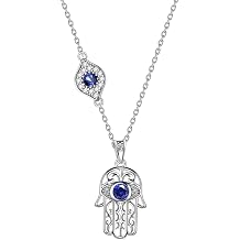 Evil Eye Necklace Evil Eye Hamsa Hand of Fatima Necklace 925 Sterling Silver Fine Jewelry Gifts for Womens White Blue CZ Third Eye Stud Earrings Turkish Eye Ring Hamsa Hand Jewelry Set Gifts Valentine Day Chrismtas Gifts