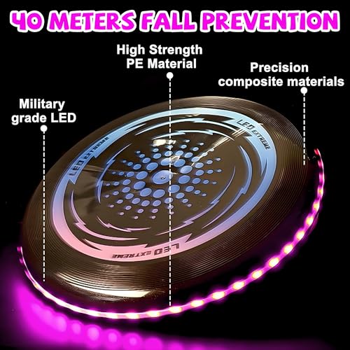 Begonia Leuchtend Frisbee Scheibe, Ultimate Flying Disc Spielzeug mit 42 LED-Lichter, Farben Frisbee Flugscheibe Geschenk für Kinder Erwachsene Spaßsport Freien(Zwei integrierte CR2016 Knopfzellen)